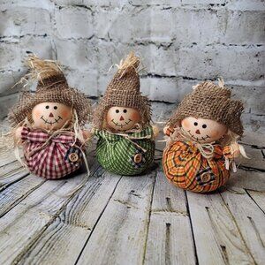 Lot of 3 Felt Fabric Scarecriws Hobby 2020 Home Party Decor Appx 7" Tall